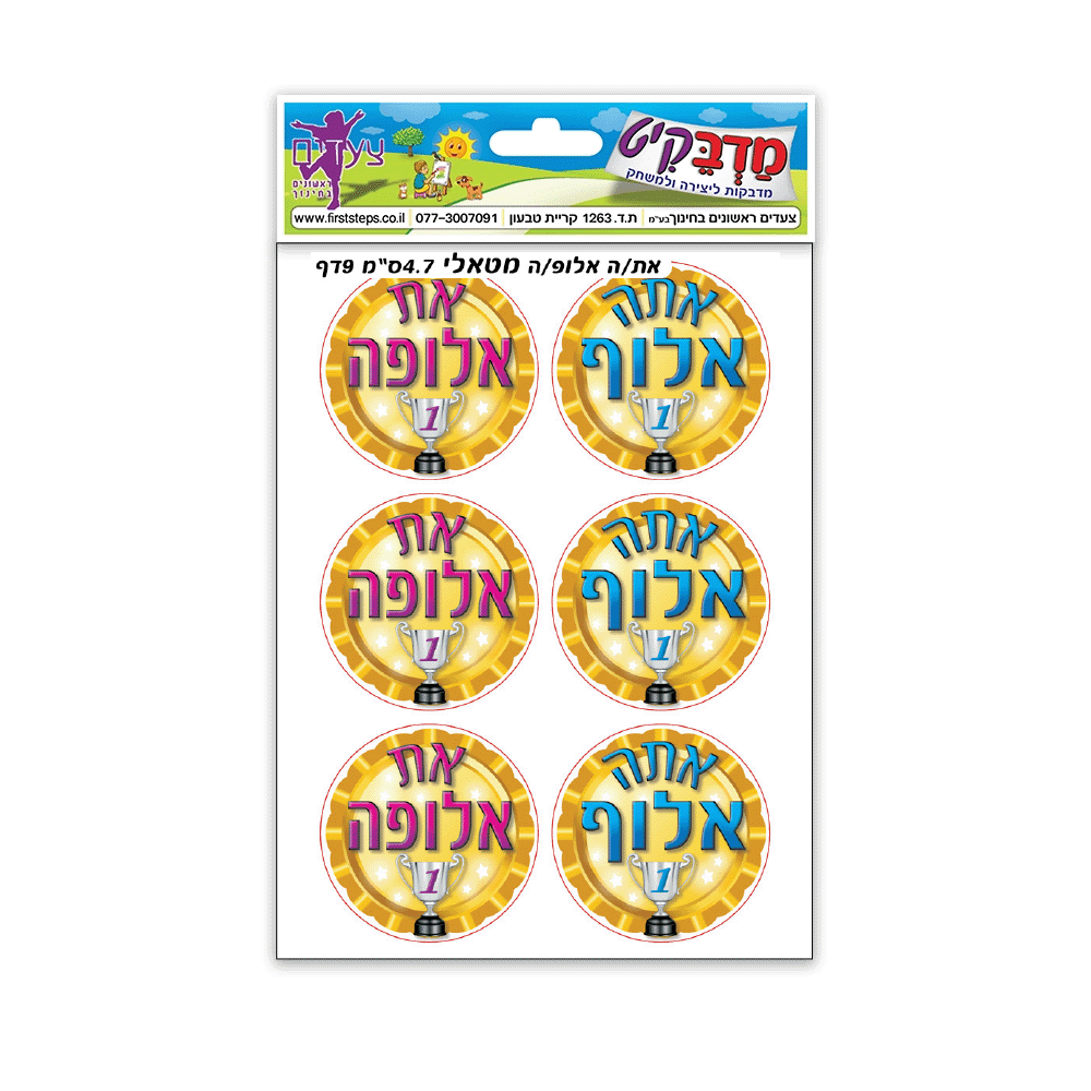 מדבקות אלוף אלופה מטאלי 4.7 ס"מ 9 דף
